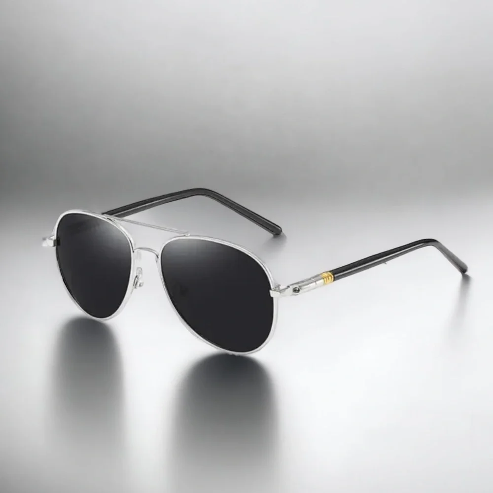 Mens Silver Metal Aviator Sunglasses Gray Polarized Lenses New with Case